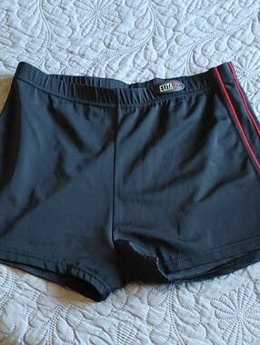 ✅$5 Add On 1990s Elita Sport Black Shorts with Red Trim Sz LG